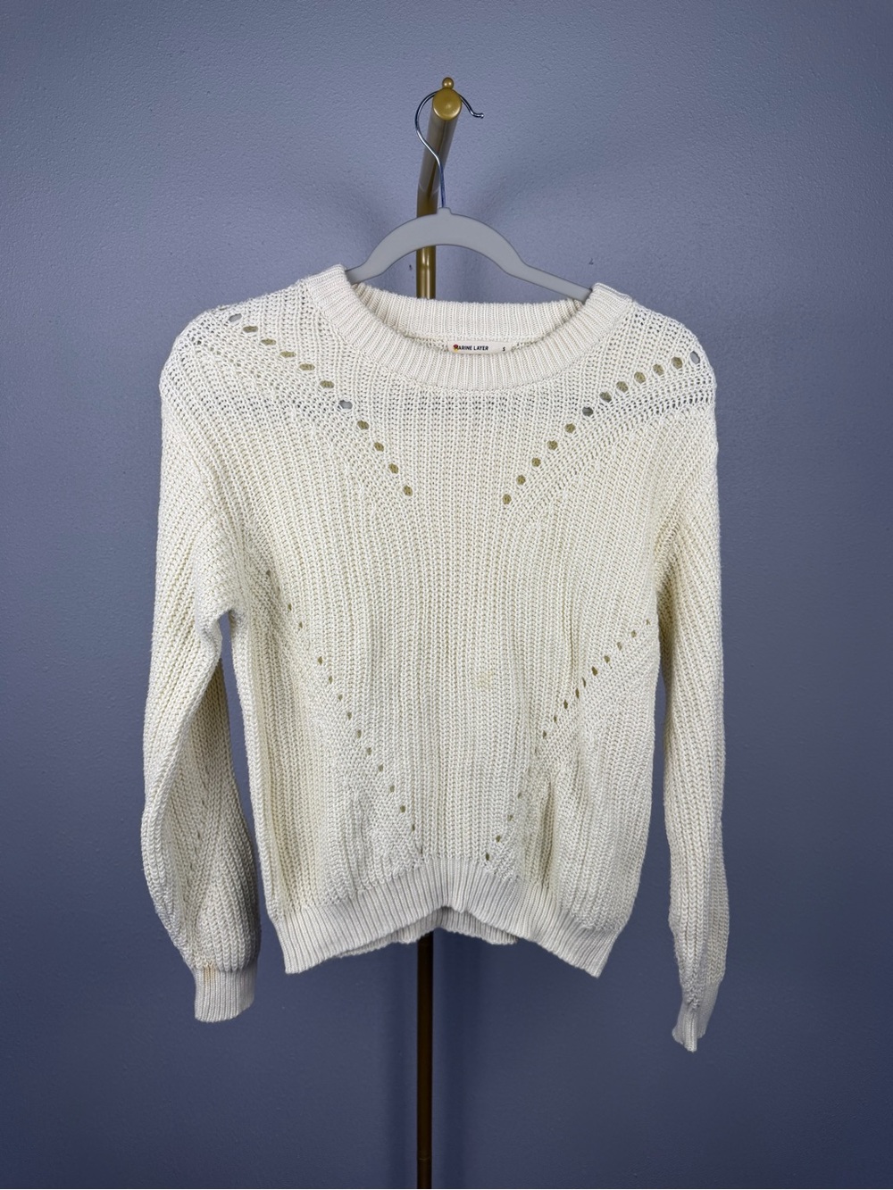 Marine Layer Cream 100% Cotton Pointelle Open Knit Sweater S